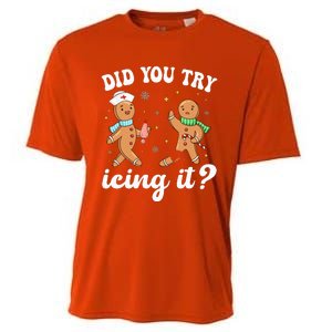 Funny Christmas Nurse Gingerbread Man Did You Try Icing It  Cooling Performance Crew T-Shirt