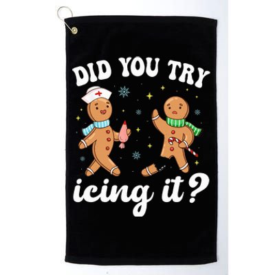 Funny Christmas Nurse Gingerbread Man Did You Try Icing It  Platinum Collection Golf Towel