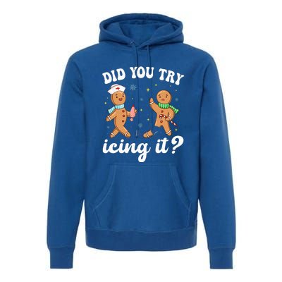 Funny Christmas Nurse Gingerbread Man Did You Try Icing It  Premium Hoodie