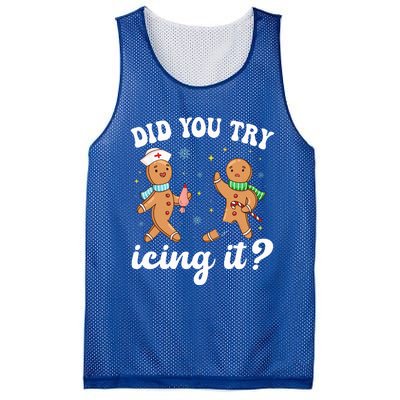 Funny Christmas Nurse Gingerbread Man Did You Try Icing It  Mesh Reversible Basketball Jersey Tank