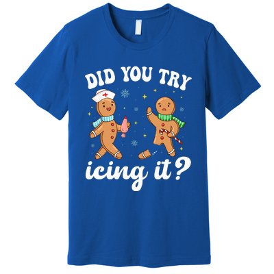 Funny Christmas Nurse Gingerbread Man Did You Try Icing It  Premium T-Shirt