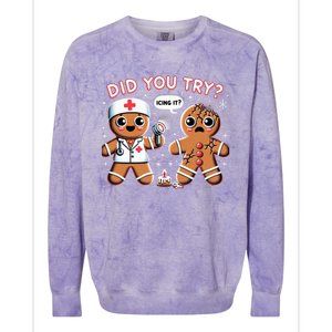 Funny Christmas Nurse Gingerbread Man Did You Try Icing It Colorblast Crewneck Sweatshirt