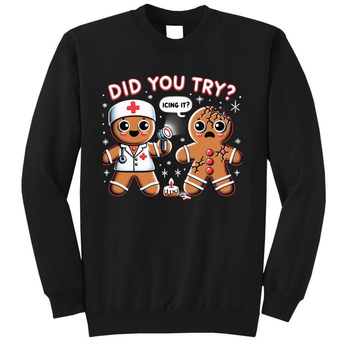 Funny Christmas Nurse Gingerbread Man Did You Try Icing It Sweatshirt