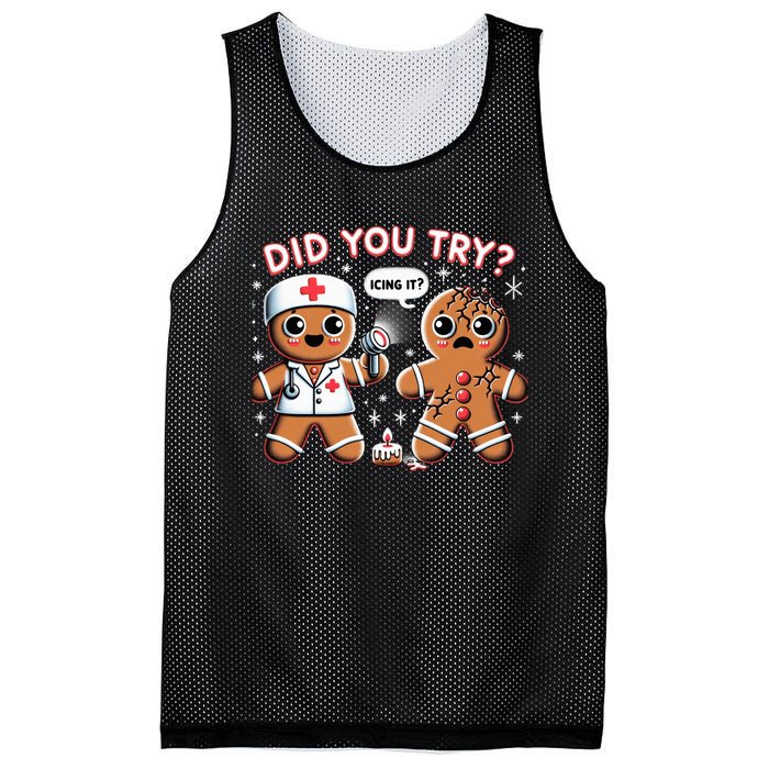 Funny Christmas Nurse Gingerbread Man Did You Try Icing It Mesh Reversible Basketball Jersey Tank