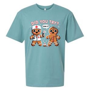 Funny Christmas Nurse Gingerbread Man Did You Try Icing It Sueded Cloud Jersey T-Shirt