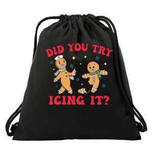 Funny Christmas Nurse Gingerbread Man Did You Try Icing It Drawstring Bag