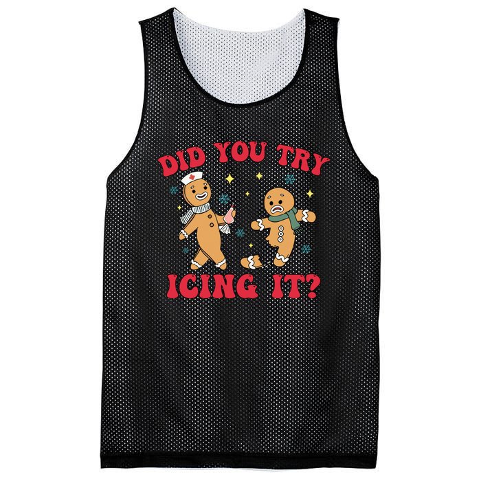 Funny Christmas Nurse Gingerbread Man Did You Try Icing It Mesh Reversible Basketball Jersey Tank