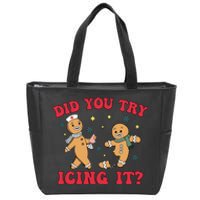 Funny Christmas Nurse Gingerbread Man Did You Try Icing It Zip Tote Bag