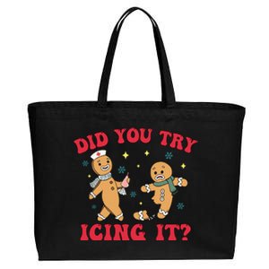 Funny Christmas Nurse Gingerbread Man Did You Try Icing It Cotton Canvas Jumbo Tote