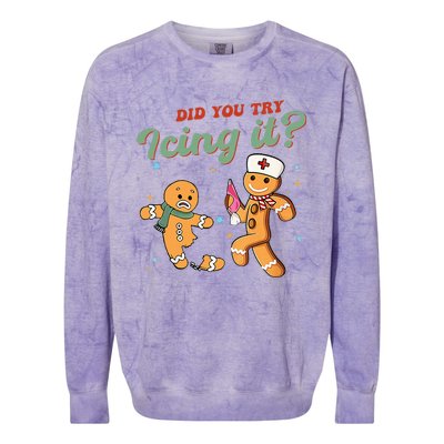 Funny Christmas Nurse Did You Try Icing It Gingerbread Man Colorblast Crewneck Sweatshirt