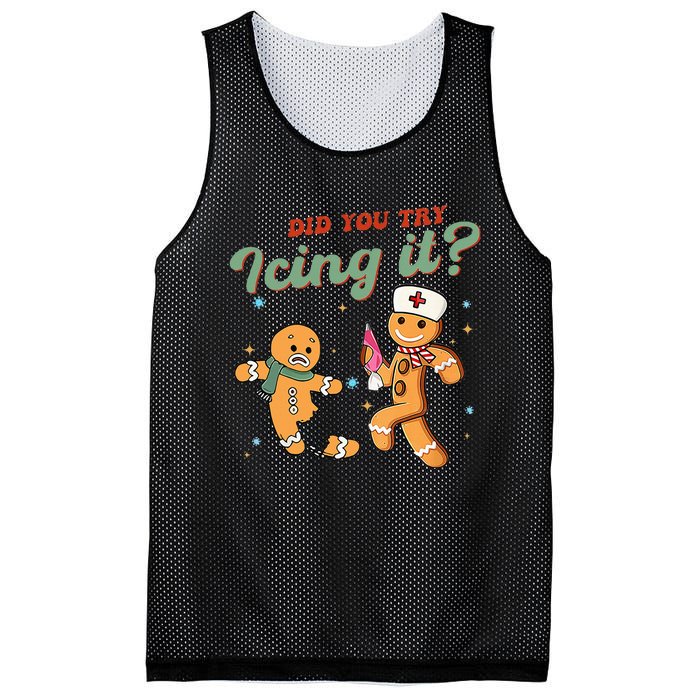 Funny Christmas Nurse Did You Try Icing It Gingerbread Man Mesh Reversible Basketball Jersey Tank