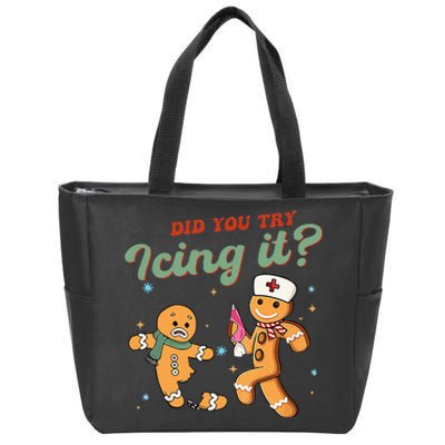 Funny Christmas Nurse Did You Try Icing It Gingerbread Man Zip Tote Bag