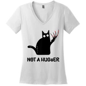 Funny Cat Not A Hugger Sarcastic Cat Saying Women's V-Neck T-Shirt