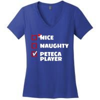 Funny Christmas Nice Naughty Peteca Player Xmas Joke Cute Gift Women's V-Neck T-Shirt