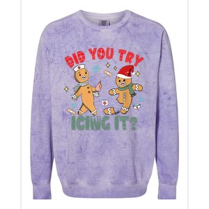 Funny Christmas Nurse Gingerbread Man Did You Try Icing It Colorblast Crewneck Sweatshirt