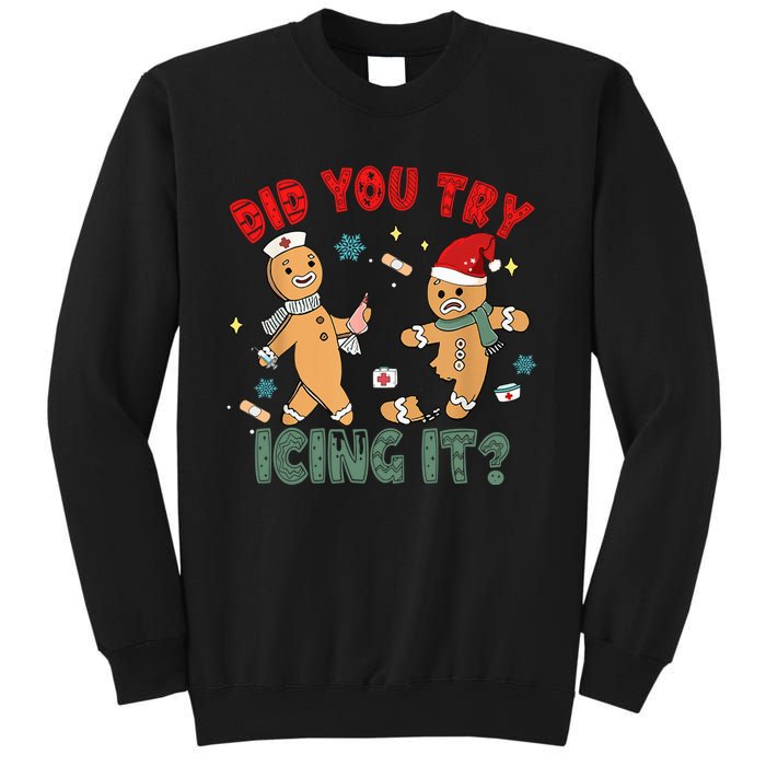 Funny Christmas Nurse Gingerbread Man Did You Try Icing It Sweatshirt