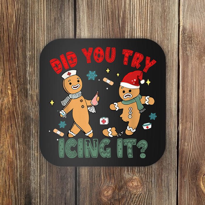 Funny Christmas Nurse Gingerbread Man Did You Try Icing It Coaster