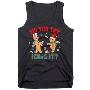 Funny Christmas Nurse Gingerbread Man Did You Try Icing It Tank Top