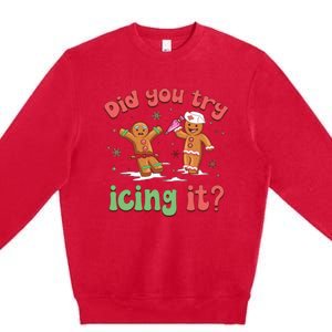 Funny Christmas Nurse Gingerbread Man Did You Try Icing It Premium Crewneck Sweatshirt