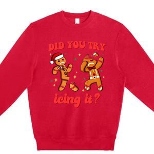 Funny Christmas Nurse Gingerbread Man Did You Try Icing It Premium Crewneck Sweatshirt