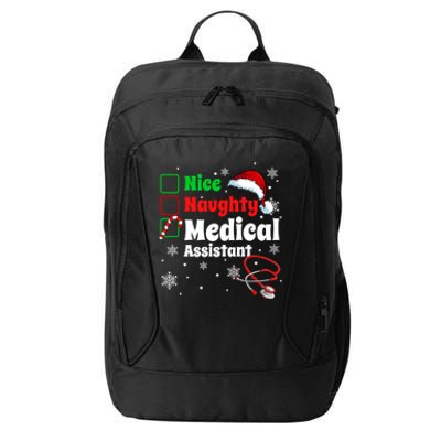 Fun Christmas Nice Naughty Medical Assistant Scrub Top Xmas Swea City Backpack