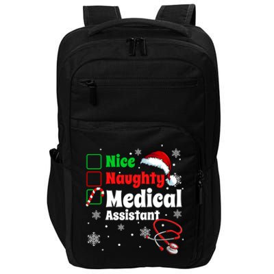 Fun Christmas Nice Naughty Medical Assistant Scrub Top Xmas Swea Impact Tech Backpack