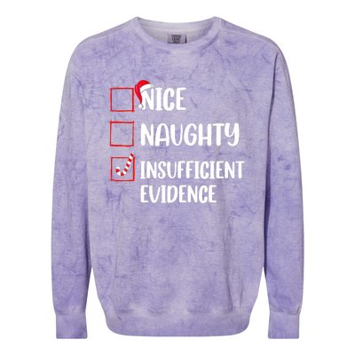 Funny Christmas Nice Naughty Insufficient Evidence Santa Colorblast Crewneck Sweatshirt