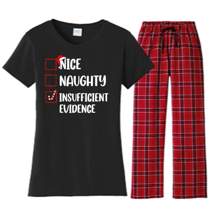 Funny Christmas Nice Naughty Insufficient Evidence Santa Women's Flannel Pajama Set