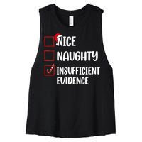 Funny Christmas Nice Naughty Insufficient Evidence Santa Women's Racerback Cropped Tank