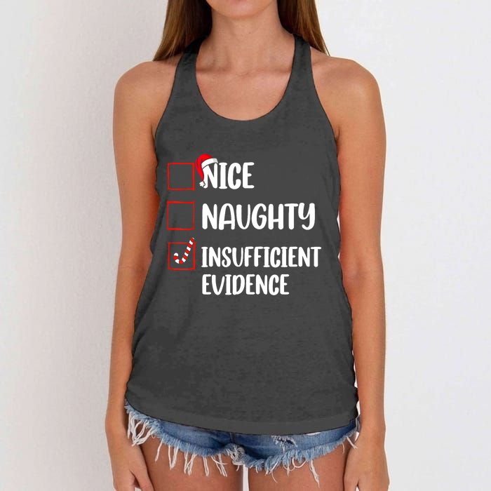 Funny Christmas Nice Naughty Insufficient Evidence Santa Women's Knotted Racerback Tank