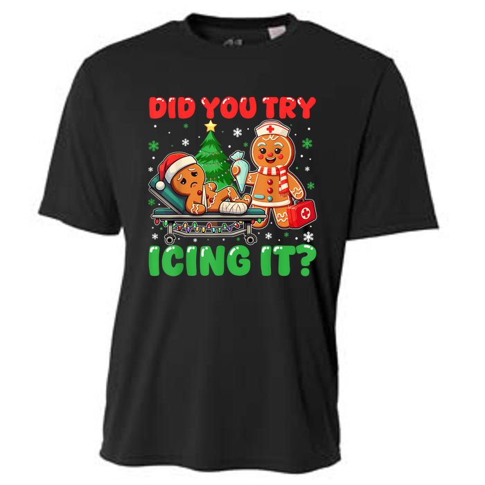 Funny Christmas Nurse Did You Try Icing It Gingerbread Man Cooling Performance Crew T-Shirt