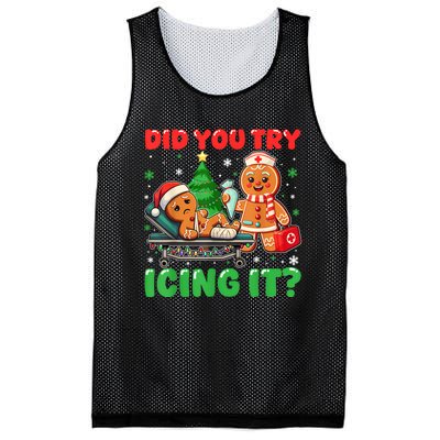 Funny Christmas Nurse Did You Try Icing It Gingerbread Man Mesh Reversible Basketball Jersey Tank