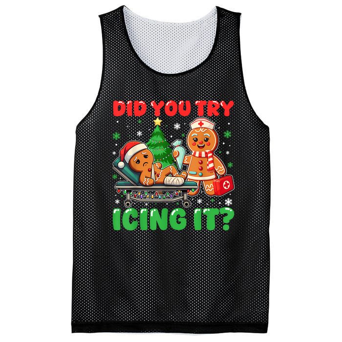 Funny Christmas Nurse Did You Try Icing It Gingerbread Man Mesh Reversible Basketball Jersey Tank