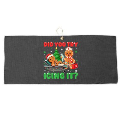 Funny Christmas Nurse Did You Try Icing It Gingerbread Man Large Microfiber Waffle Golf Towel