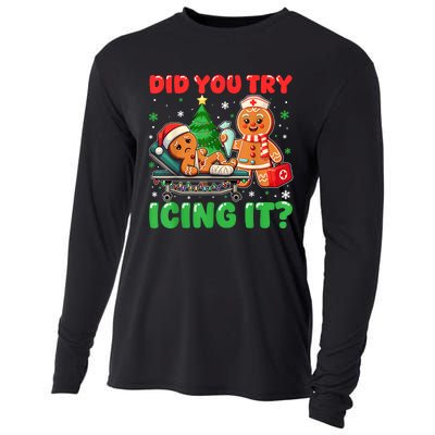 Funny Christmas Nurse Did You Try Icing It Gingerbread Man Cooling Performance Long Sleeve Crew