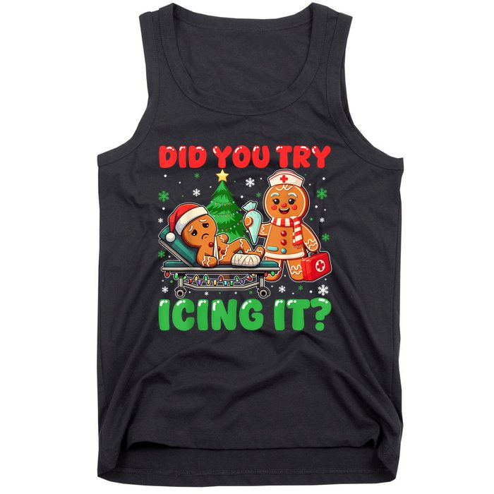 Funny Christmas Nurse Did You Try Icing It Gingerbread Man Tank Top