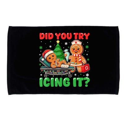 Funny Christmas Nurse Did You Try Icing It Gingerbread Man Microfiber Hand Towel