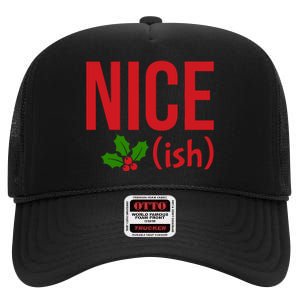 Funny Christmas Niceish Xmas Nice High Crown Mesh Back Trucker Hat