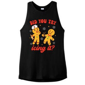 Funny Christmas Nurse Gingerbread Man Did You Try Icing It Ladies PosiCharge Tri-Blend Wicking Tank