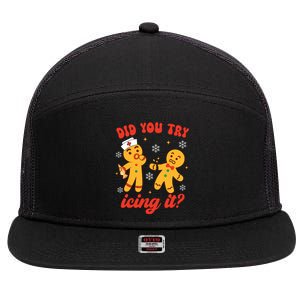 Funny Christmas Nurse Gingerbread Man Did You Try Icing It 7 Panel Mesh Trucker Snapback Hat