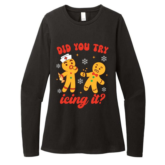 Funny Christmas Nurse Gingerbread Man Did You Try Icing It Womens CVC Long Sleeve Shirt