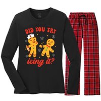 Funny Christmas Nurse Gingerbread Man Did You Try Icing It Women's Long Sleeve Flannel Pajama Set 