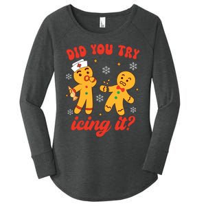 Funny Christmas Nurse Gingerbread Man Did You Try Icing It Women's Perfect Tri Tunic Long Sleeve Shirt