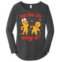 Funny Christmas Nurse Gingerbread Man Did You Try Icing It Women's Perfect Tri Tunic Long Sleeve Shirt