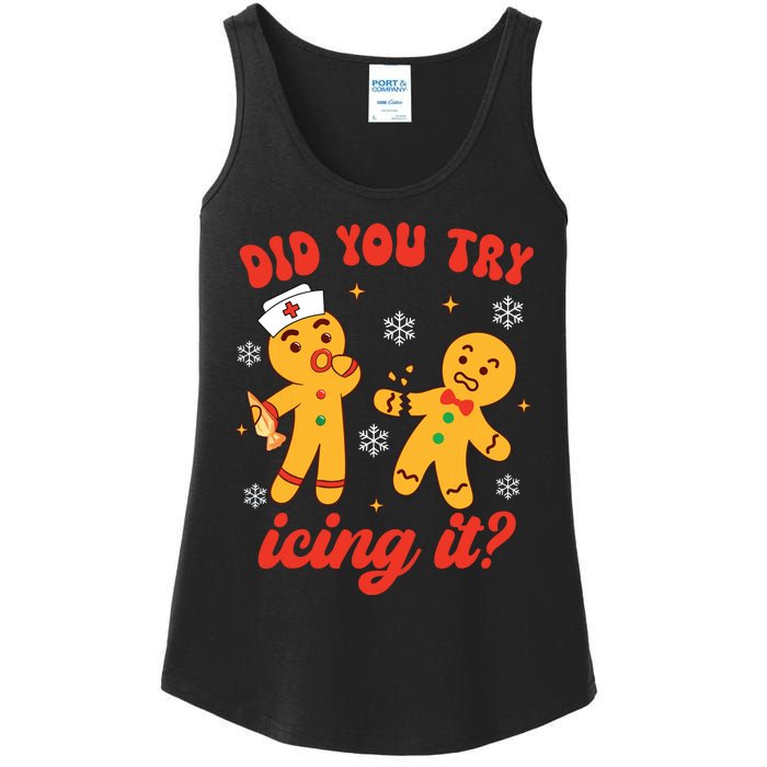 Funny Christmas Nurse Gingerbread Man Did You Try Icing It Ladies Essential Tank