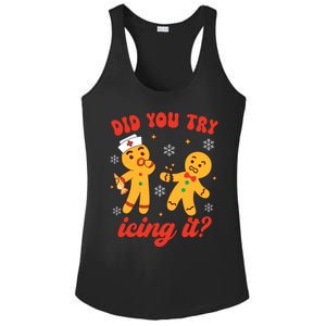 Funny Christmas Nurse Gingerbread Man Did You Try Icing It Ladies PosiCharge Competitor Racerback Tank