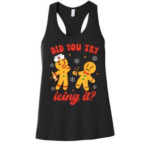 Funny Christmas Nurse Gingerbread Man Did You Try Icing It Women's Racerback Tank