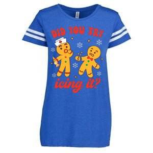 Funny Christmas Nurse Gingerbread Man Did You Try Icing It Enza Ladies Jersey Football T-Shirt