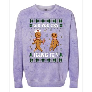 Funny Christmas Nurse Gingerbread Man Did You Try Icing It Colorblast Crewneck Sweatshirt