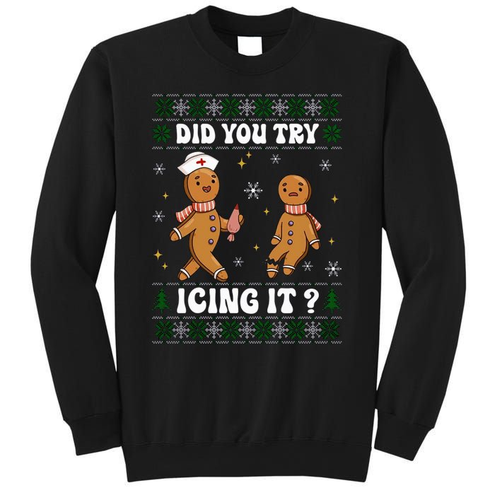 Funny Christmas Nurse Gingerbread Man Did You Try Icing It Sweatshirt